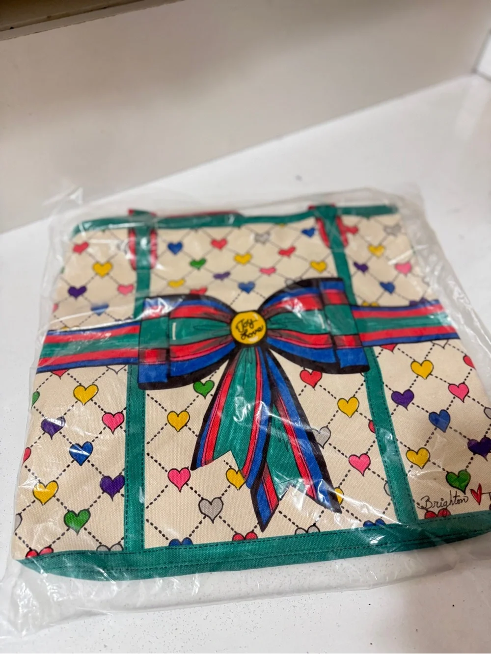 Brighton Multicolor Heart-Print Cosmetic Pouch with Ribbon Accent